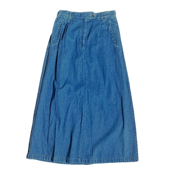 Vintage Woolrich Size Small Denim Midi Skirt Pockets Elastic Waist Western - Picture 1 of 9